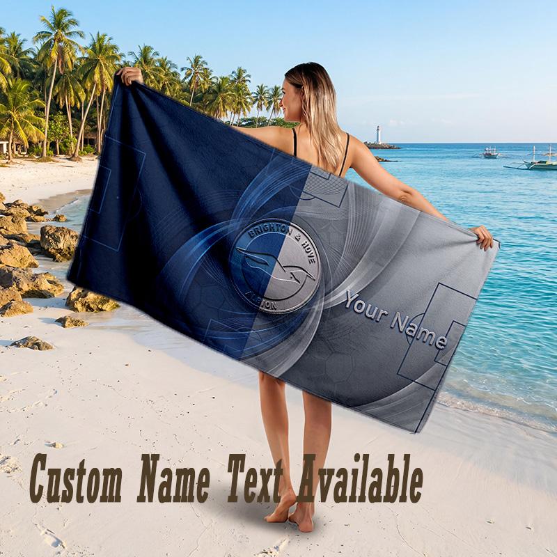 Brighton & Hove Albion Football Design Beach Towel Custom Text Large Towel for Beach Vacation