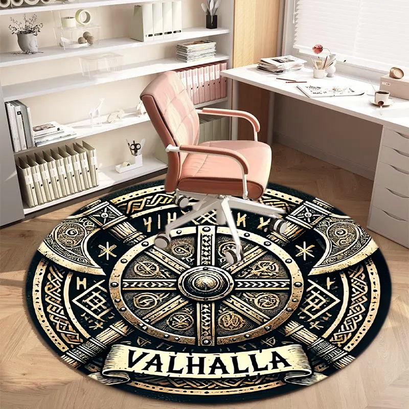 1Pc Viking theme Printed circular carpet, home door mat, outdoor travel protection carpet A1