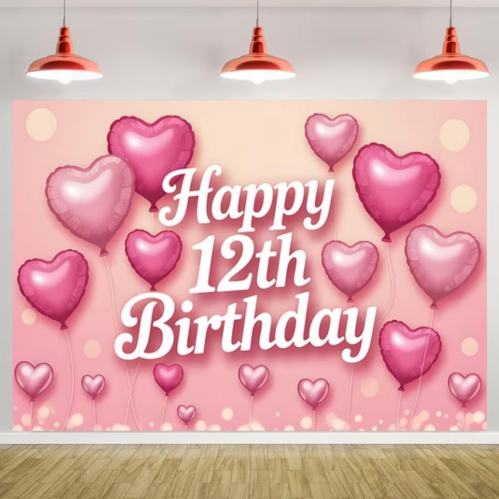 Happy 12th Birthday Banner Black Gold Balloon Background Party Decoration Boys Girls Birthday  Photography Backdrop Kids Gifts