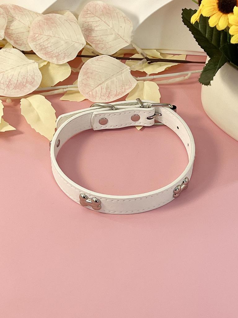 PU Leer Honden Halsband met Roestvrij Staal Bot Accent voor Kleine en Middelgrote Honden - Leash Compatibel