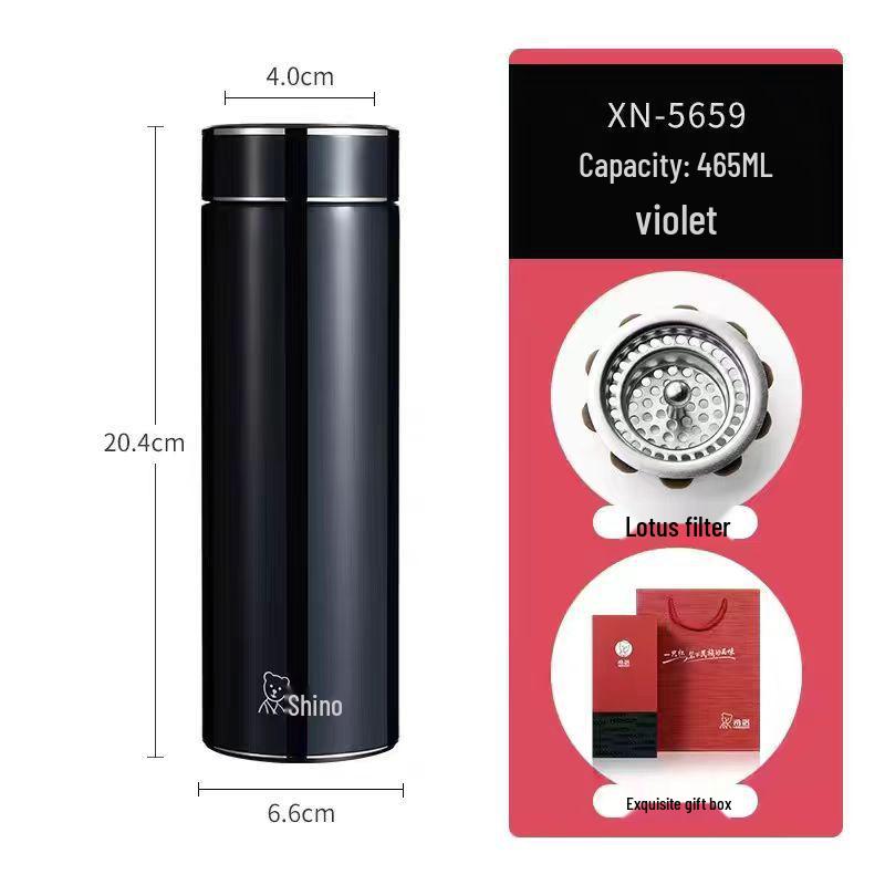 Xinuo Vacuum Insulated Water Bottle with Filter, Stylish for Men & Women - Perfect for Office, Car, Home.