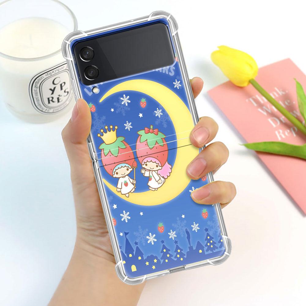 Luxury Case For Samsung Galaxy Z Flip 3 4 5G Funda Z Flip3 Clear PC Hard Shockproof Back Phone Coque Shell LittleTwinStars Cute