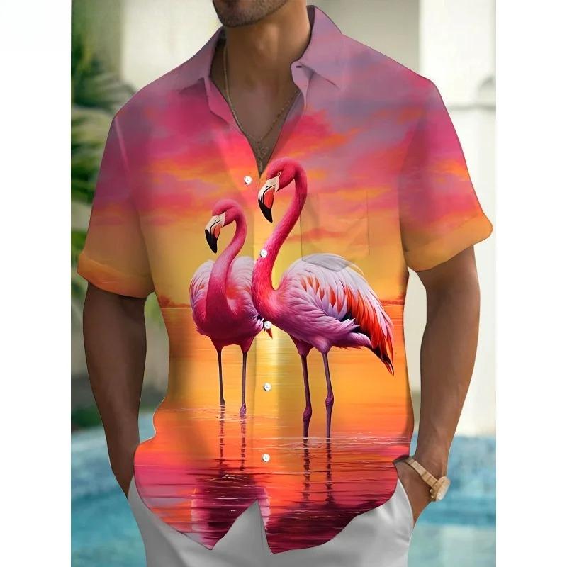 Dreamy Village Pattern Lapel Shirt for Men Flower Bird Boat 3D Printed Hawaiian Shirts Fashion Short Sleeve Tops Button Blouse