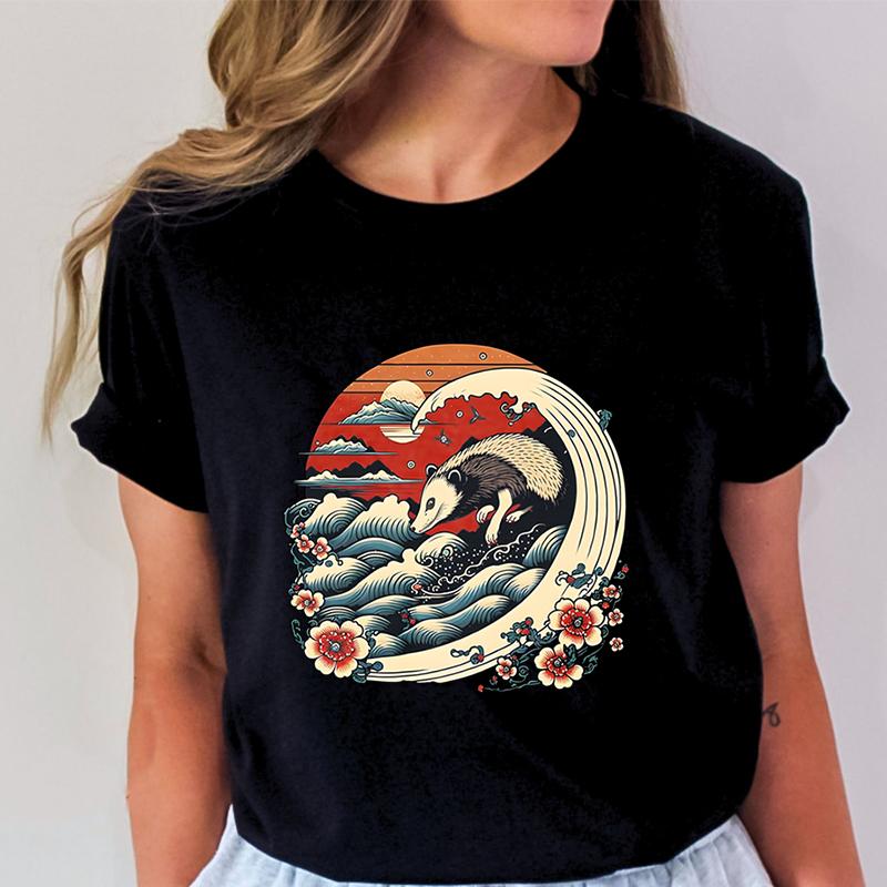 Vintage Opossum Wave Classic Tshirt Women Funny Possum Gift Retro Flower Wave Opossum Tshirt Female Cute Opossum Lover Tees