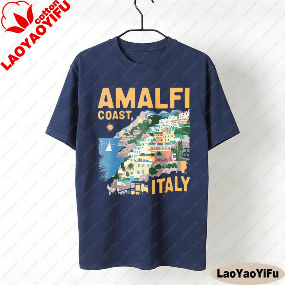 Amalfiküste T-Shirt Italien Küstenabenteuer T-Shirt Italienischer Badeort Kleidung Unisex Alltag Mode Lässig Baumwolle T-Shirts