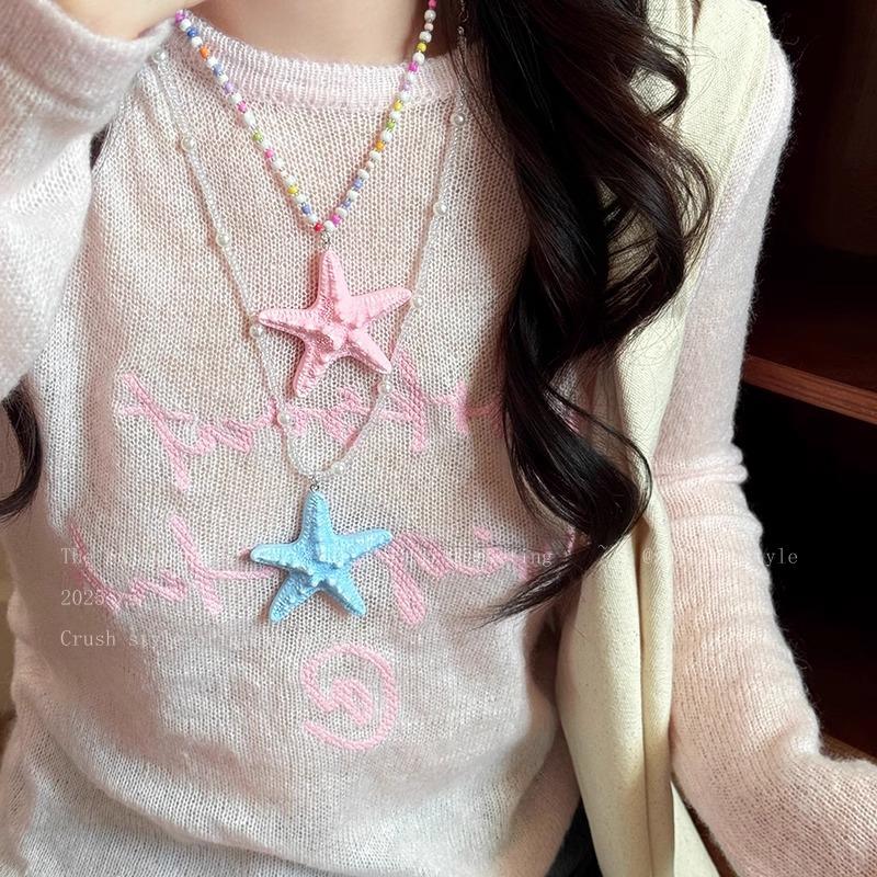 Long-style String Necklace with Zhuhai Star Pendant for Women, New Summer Beach Vacation Style Collar Chain Accessory