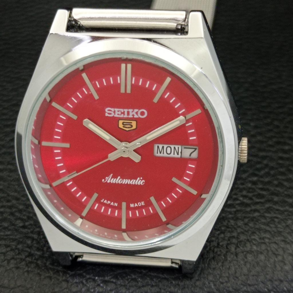 REFURBISHED VINTAGE SEIKO 5 AUTOMATIC 6309A JAPAN MENS RED DIAL WATCH a434688-2