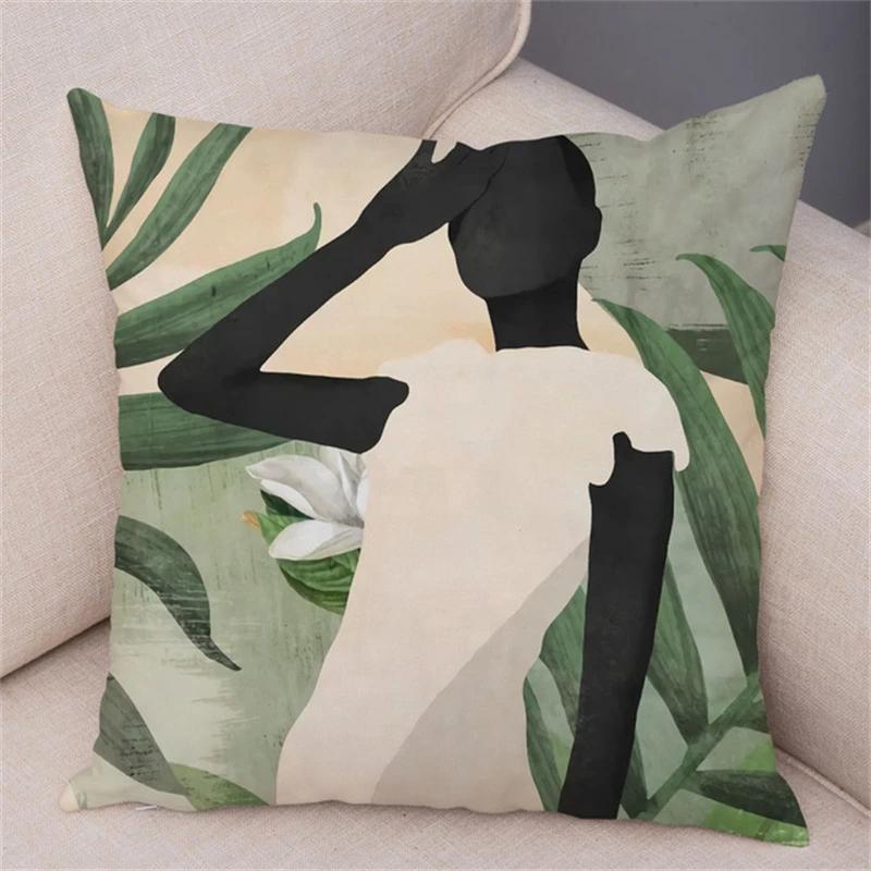 Geometric Pattern Fashion Women Sofa Car Home Decor Cushion Cover Black African Girl Pillowcase