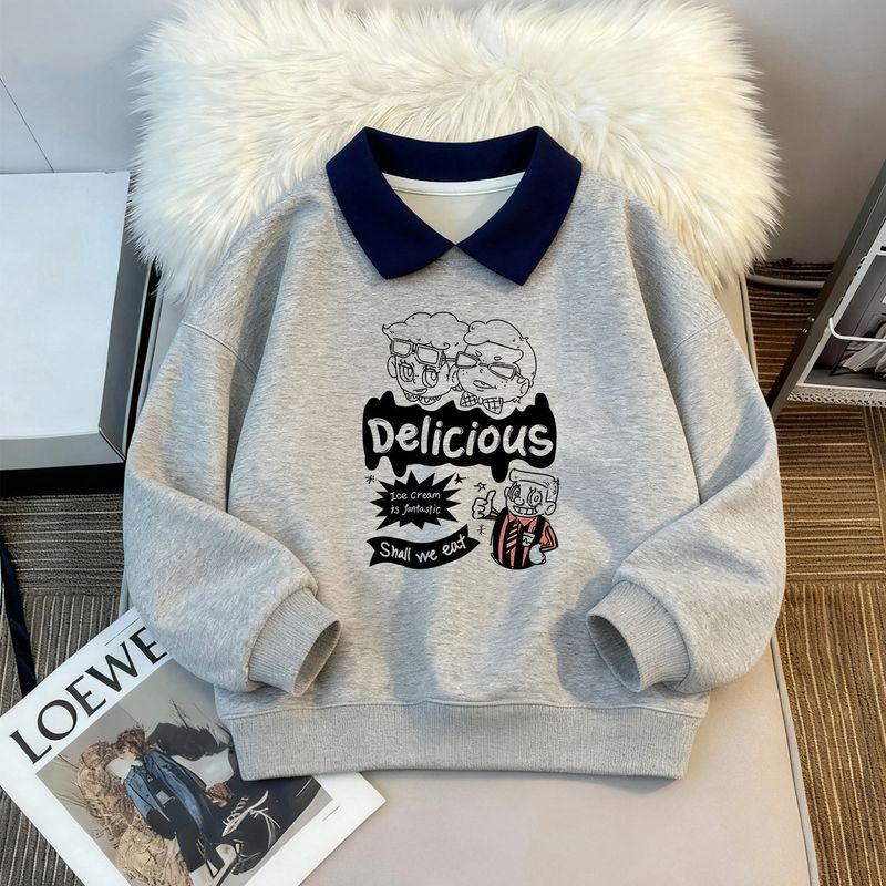 T-Shirt Kidsren's Autumn and Winter Clothing Tops Winter Fleece-Lined Thickeneded Warm Sweatshirts for Small and Medium-Sized Kidsren and Girls