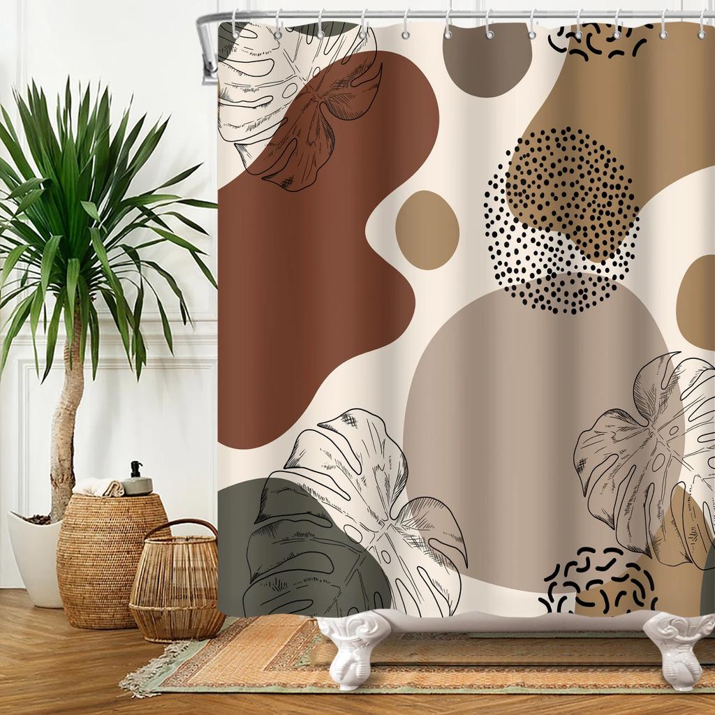Nordic Wind Boho Shower Curtain for Bathroom Abstract Mid Century Modern Minimalist Geometric Arch Beige Bohemian Bath Curtain