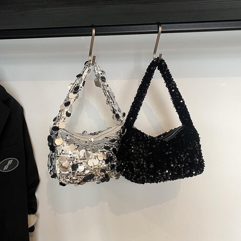New Fashion Niche Design Sequined Pillow Bag Portable Shoulder Trendy Women's Bag