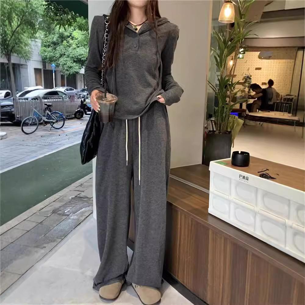 Slimming Women's Sport Suit Loose-Fit Korean Style Fashionable Sweatshirt Casual 2-Piece Set Bell Bottoms Spring Autumn