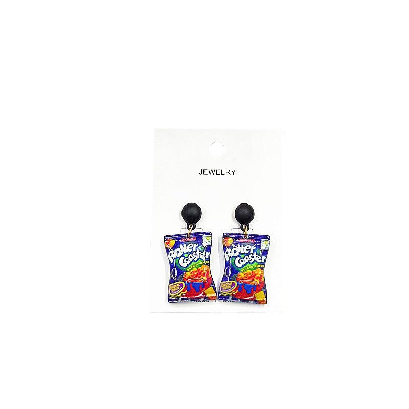 Shokugan Series Japanese Potato Chip Earrings - 925 Silver Cartoon Puffed Snacks for Women.