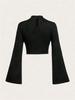 Long Sleeve Crop Top Phumee Textured Mock Neck Solid color A1144