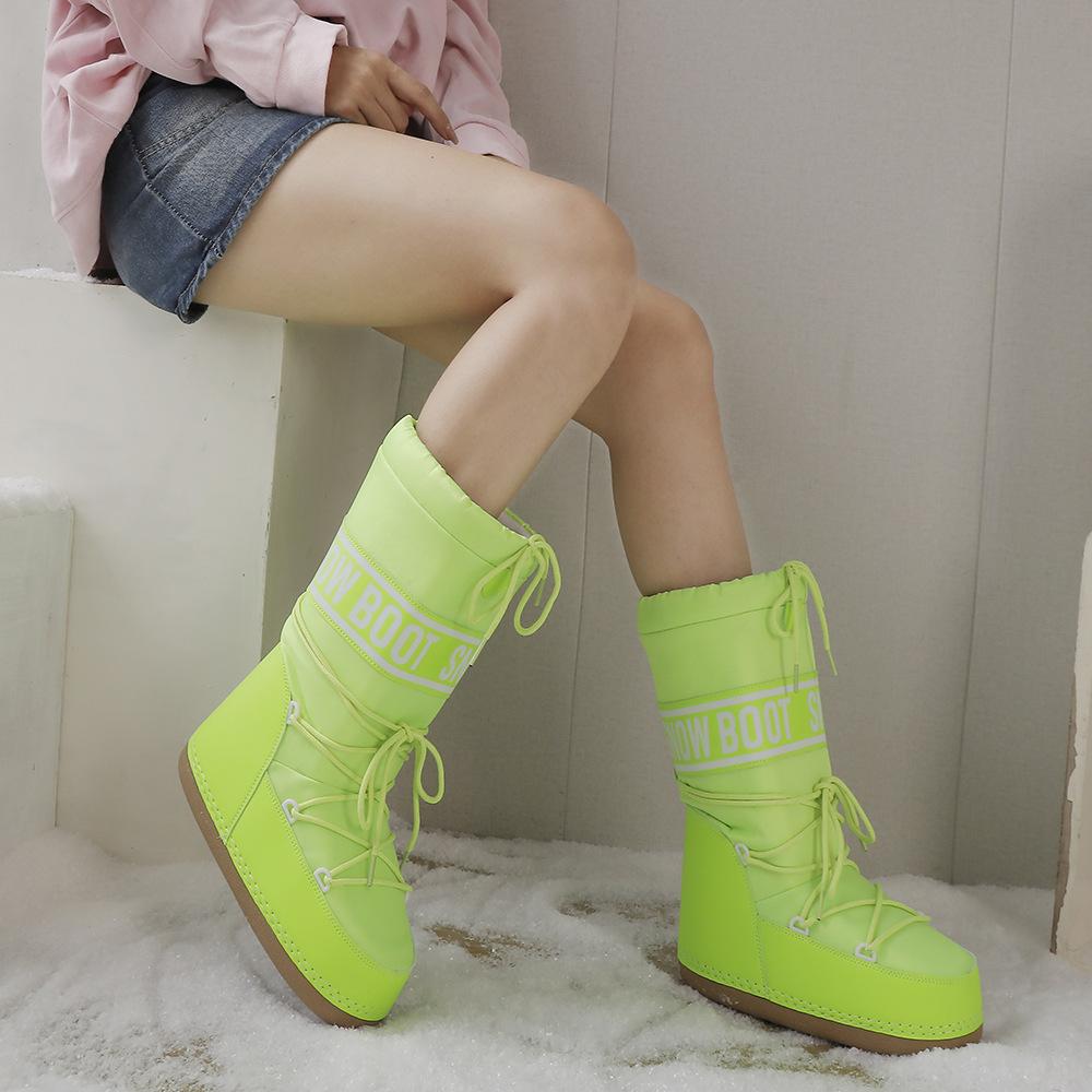 Women's thickened padded warm lightweight hiking mountaineering thick bottom waterproof non-slip sports and leisure long snow boots cotton shoes