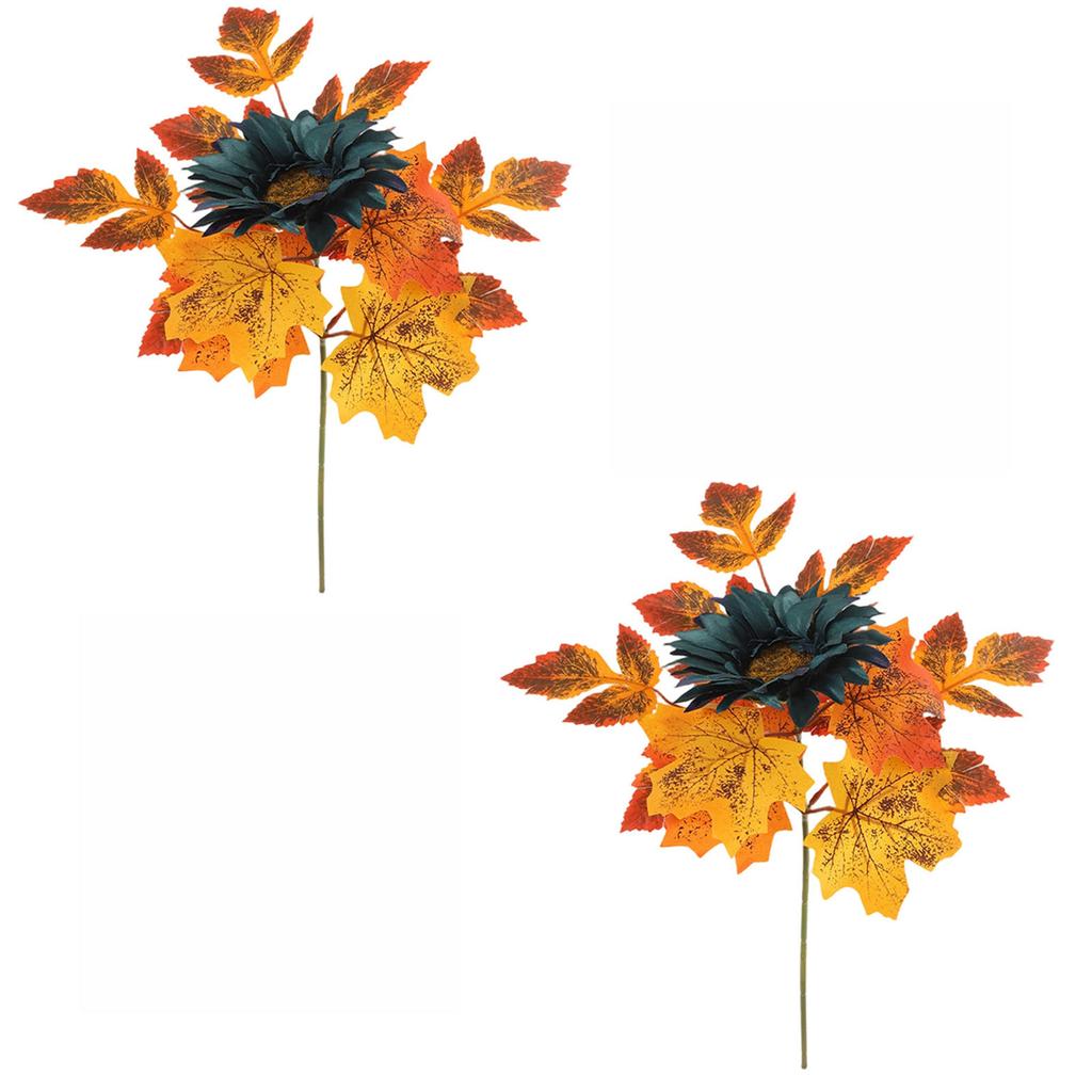 2pc Artificial Sunflower and Maple Leaf Bouquet Autumn Decorative Floral Arrangement for Home Living Room Dining Table Accent Pieces