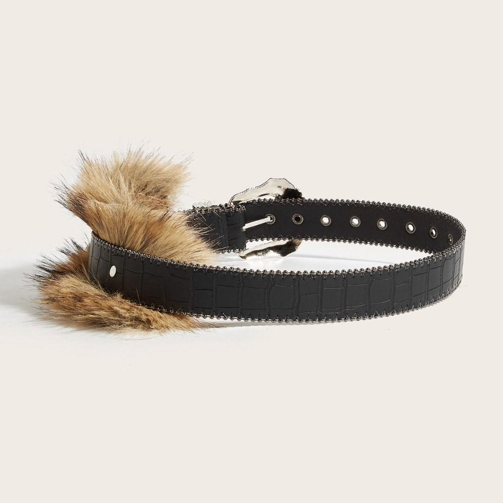 Wide Punk Style Belt Rivet Y2K Waistband Vintage Leather Fur Belt Pants Accessories