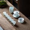 Minimalist White Jade Porcelain Kung Fu Tea Set: Handmade Teacups & Gaiwan Business Gift