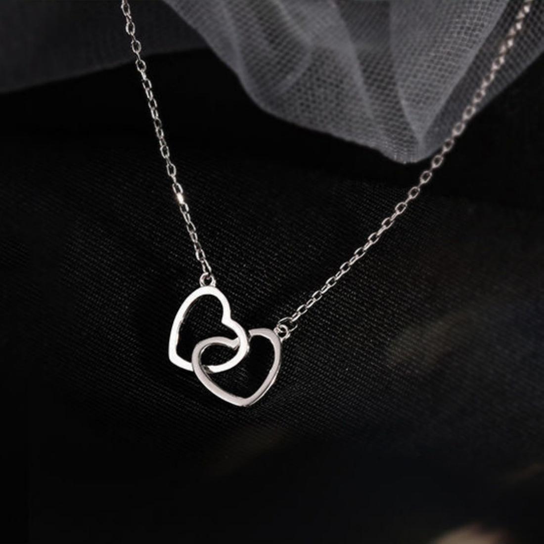 

Double Hollow Hearts Necklace Women Fashion Stainless Steel Gold Color Chain Choker Minimalist Zircon Valentine s Day Gift 40-45 cm