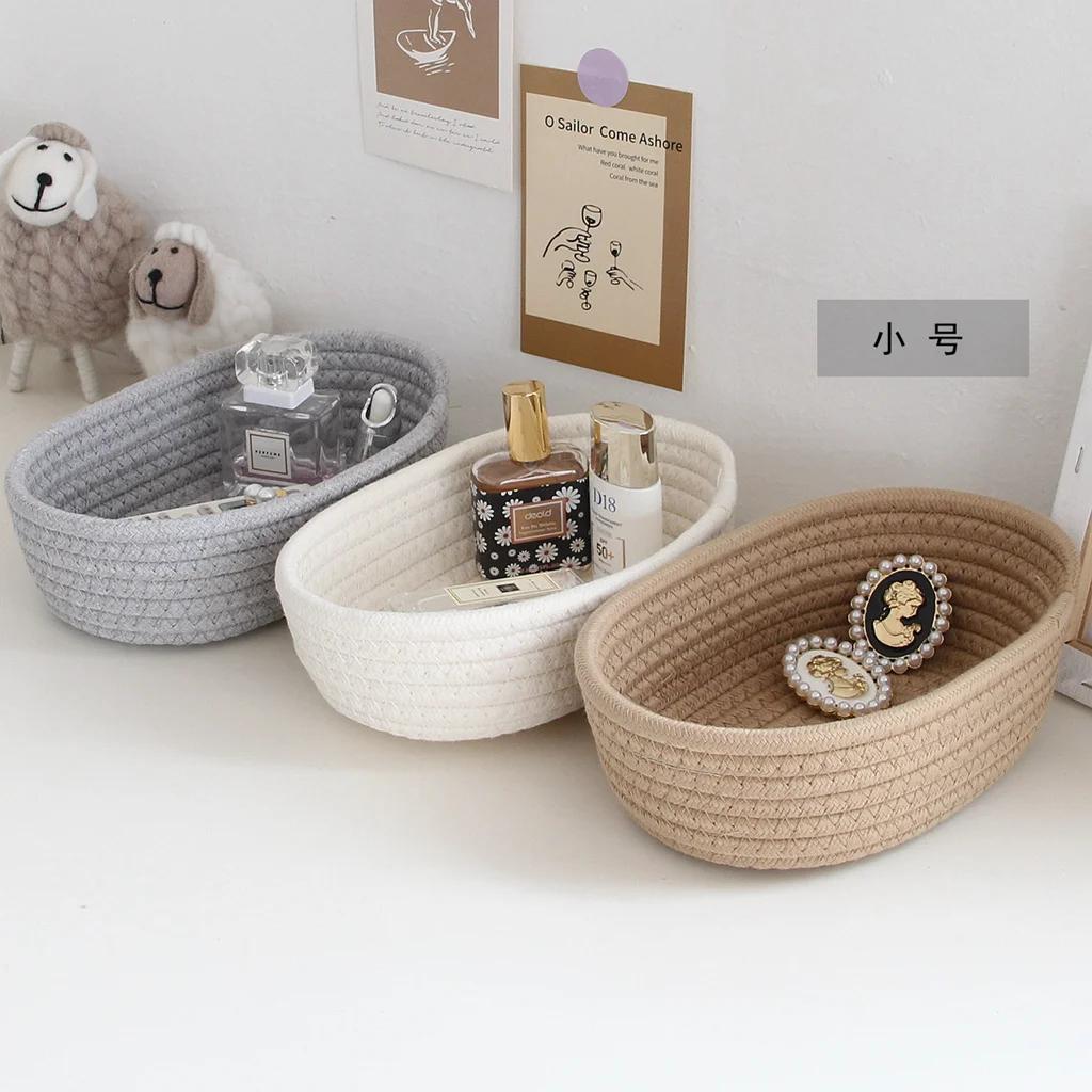 Nordic Cotton Rope Storage Baskets Woven Desktop Sundries Kids Toys Organizer Box Baby Dirty Clothes Laundry Basket Hamper