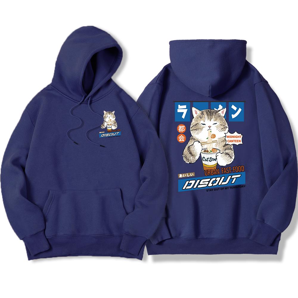 Japanese Harajuku Noodle And Sushi Cat Male Hoody Harajuku Sweatshirt Fashion Warmhooded Autumn Warm Oversize Streetwear