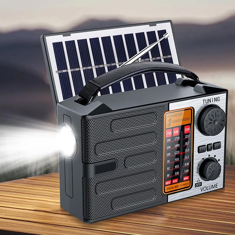 Full Band AM/FM/SW Radio Solar Radio Handle Radio with LED Flashlight and Bluetooth Speaker for Outdoor Camping and Emergency