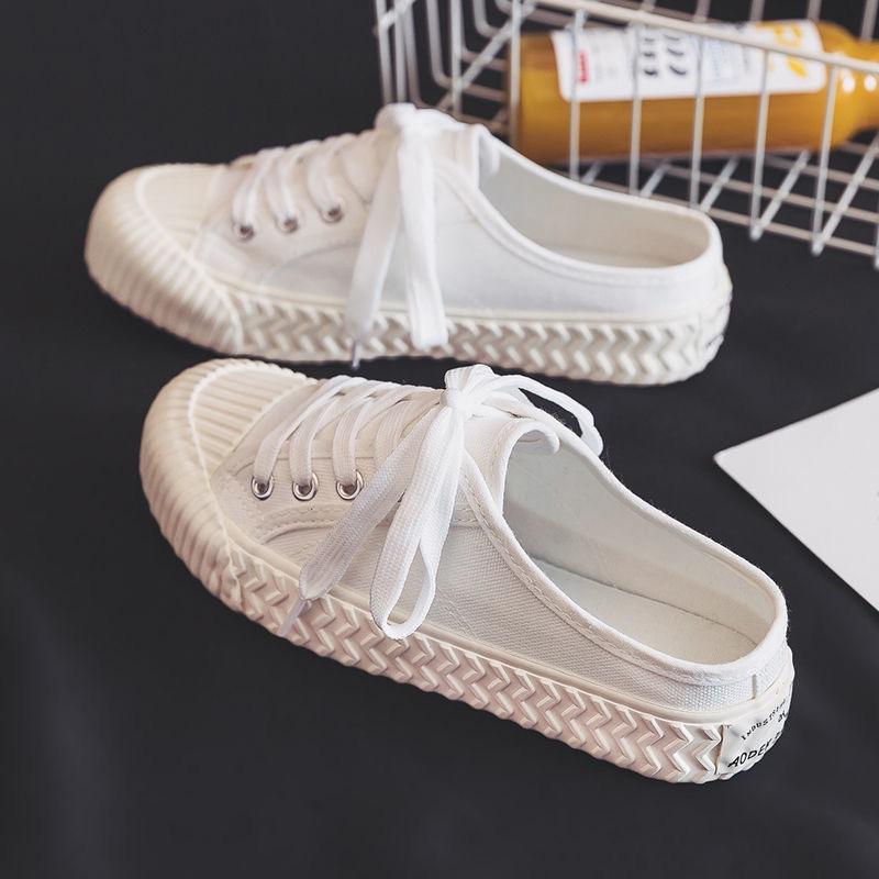 

Half drag canvas shoes women 2021 summer new student Korean version one pedal lazy board shoes Internet celebrity cookie shoes comfortable 35
