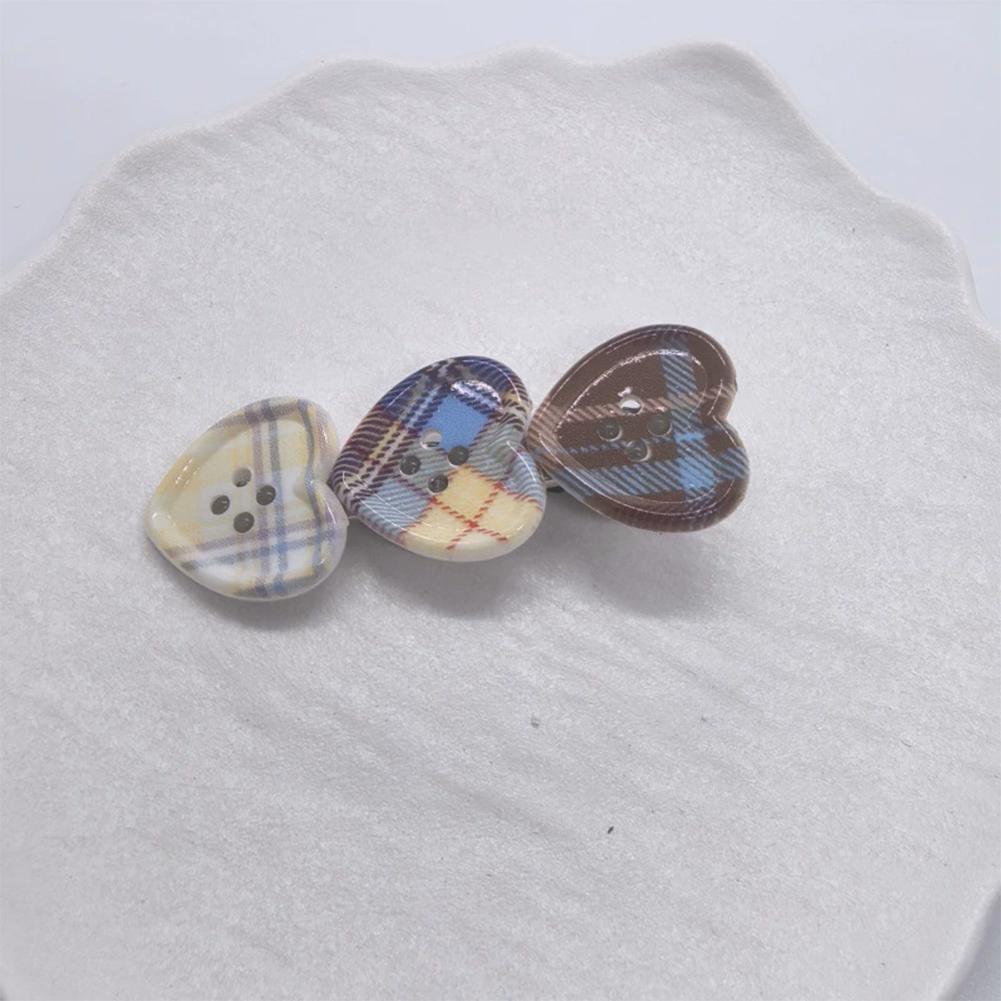 Sweet Plaid Heart Button Duckbill Clip Cute Side Bangs Hair Clip Girls Fashion Hair Accessories