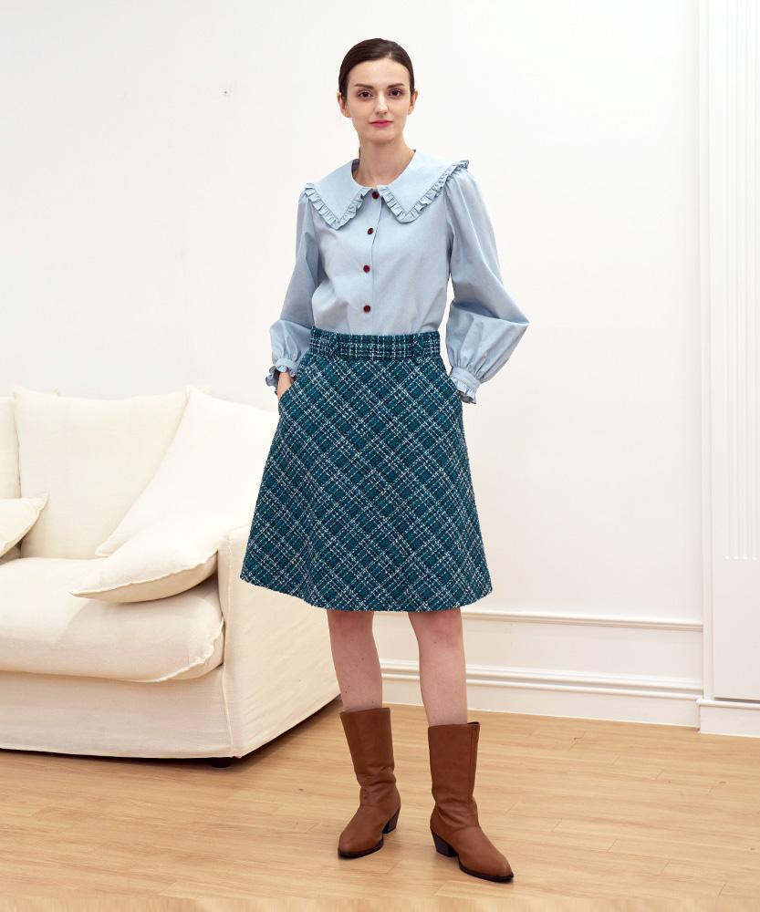 L By L Blue Check A-Line Skirt