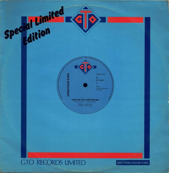 

12inch Record JONATHAN KING One For You One For Me GT12237 GTO 1978 UK Pop Used