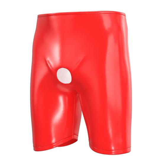 Yousheng Men's Faux Leather Short Pants Sexy Open Crotch Shiny Boxer Shorts Glossy Stretchy Hot Pants for Parties And Date Nights