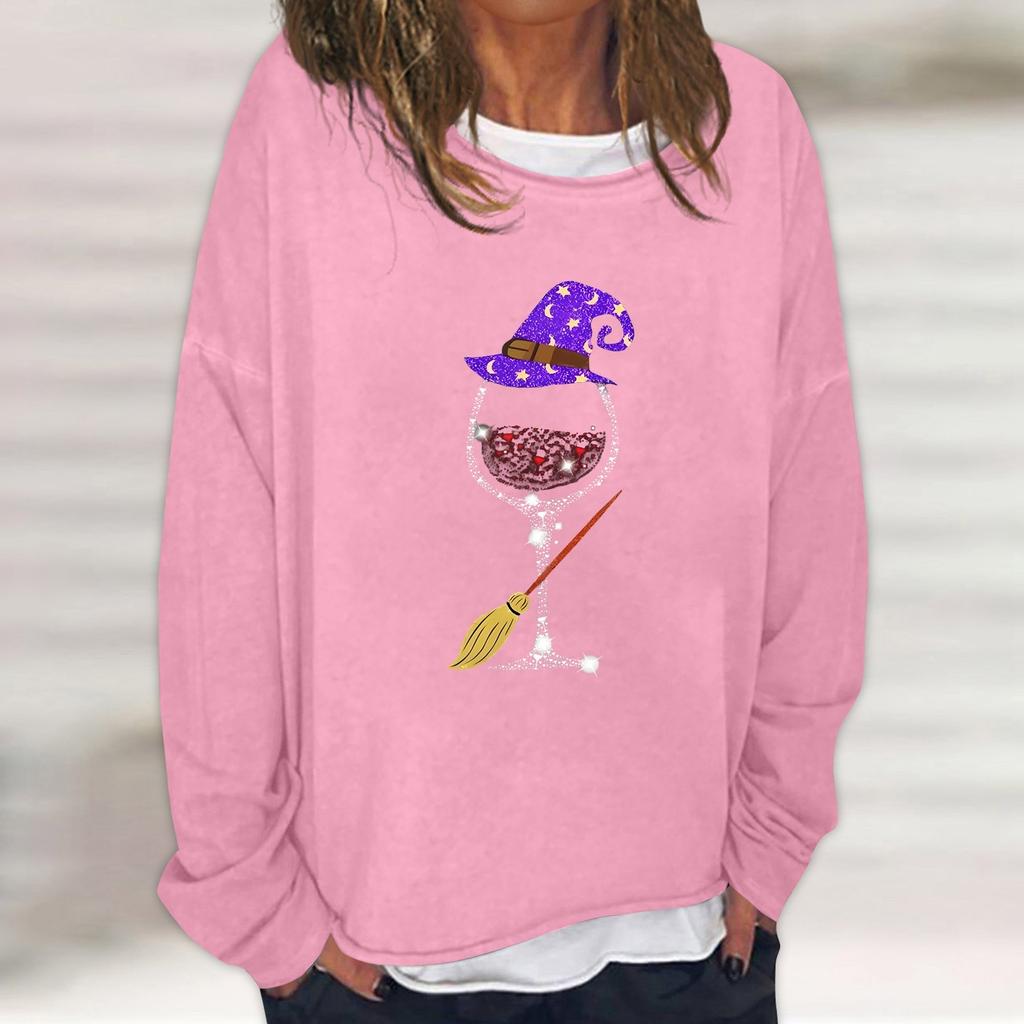 Dam Casual Mode Vintage Tryckt Långärmad O-Hals Sweatshirt Lager Pullover Topp