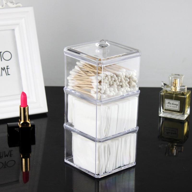 1/2/3 Transparent Cotton Swab Storage Box Makeup Organizer Acrylic Storage Box Cotton Swab Cosmetic Box Bathroom Bedroom Storage
