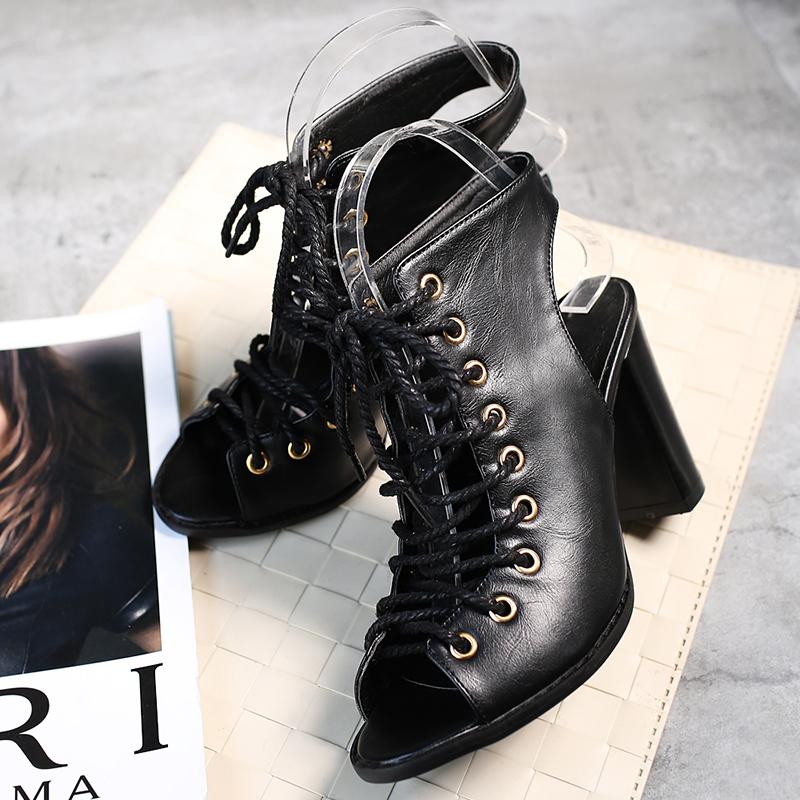 Dámské sandály na vysokém podpatku léto nové boty s tlustým podpatkem a rybí špičkou velká velikost římské sandály