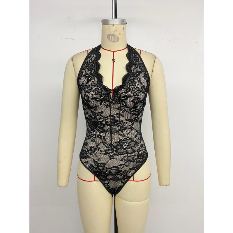 Women's New Party Club Elegant and Sexy Lace Close Fitting Hang Neck V Neck Jumpsuits