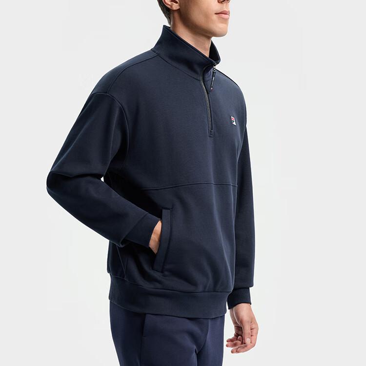 Fila Tennis Casual American Half-Zip Stand Collar Knit Sweatshirt Men sweatshirt Sky-Blue A11M543206FBU