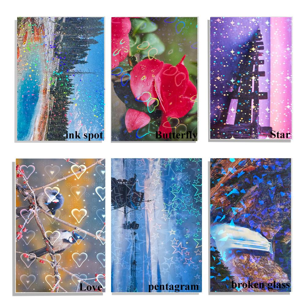 50 Blatt wasserdichte Kaltlaminierfolie A6 Hologramm Star Dot Selbstklebende Papierfolie DIY Paketkarte Foto-Laminierfolie