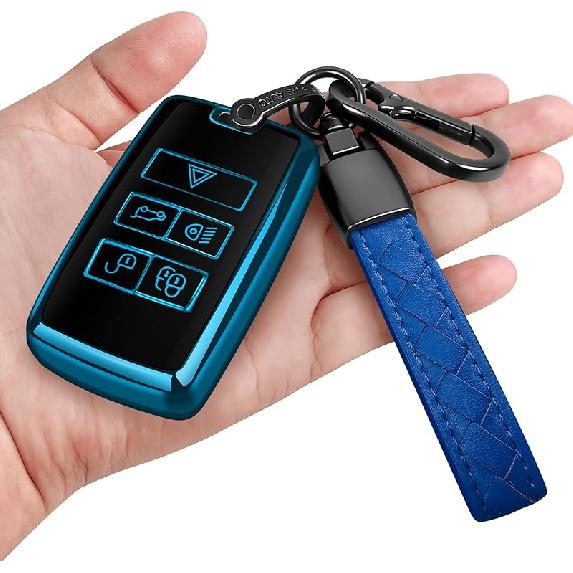 Sindeda for Land Rover Key Fob Cover with Keychain Soft Full Protection Key Shell Key Case Compatible with 2018- Land Rover Range Rover Evoque Vogue