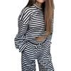 Women's 2Pcs Striped Casual Tracksuit Loose Long Sleeve Top + Wide Leg Pants Set