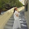Women's Pop-neck Lace Pleated Dress