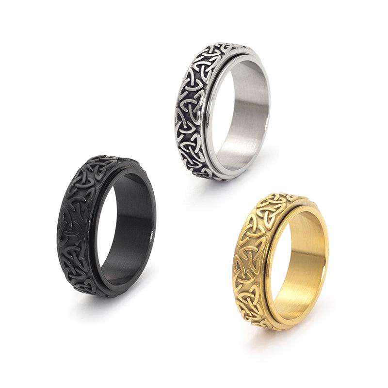 Rotatable Triquetra Knot Titanium Steel Ring Viking Jewelry Norse Symbol Adjustable Band