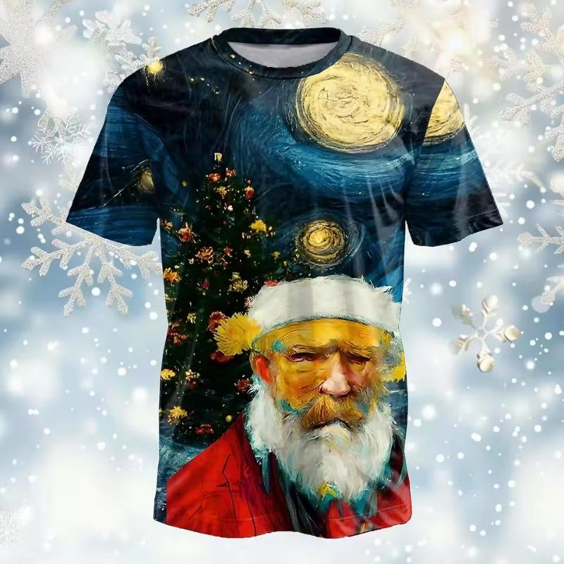 Zábavné vianočné pánske tričko s 3D potlačou Santa Clausa, módny top s krátkym rukávom, ležérne, nadrozmerné pánske oblečenie na jeseň a zimu