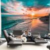 Sunset Beach Gradient Tapestry Orange and Blue Wave Texture Living Room Sofa Wall Beach Resort Style Home Decor