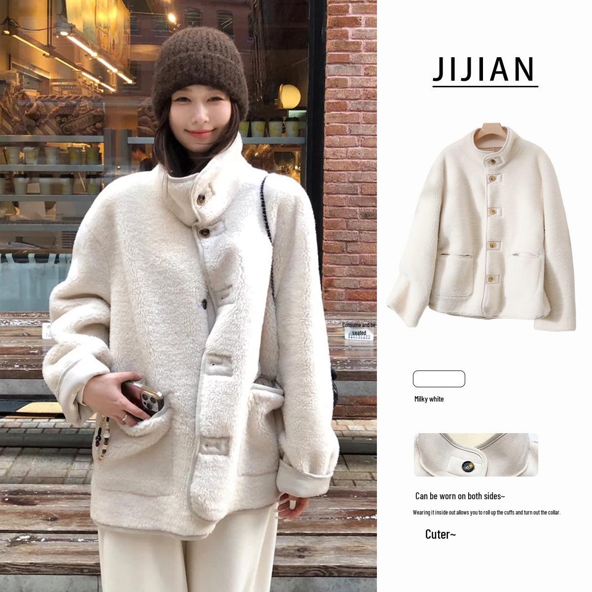 

Новая двусторонняя куртка из смесовой шерсти ягненка и замши с воротником-стойкой One Size