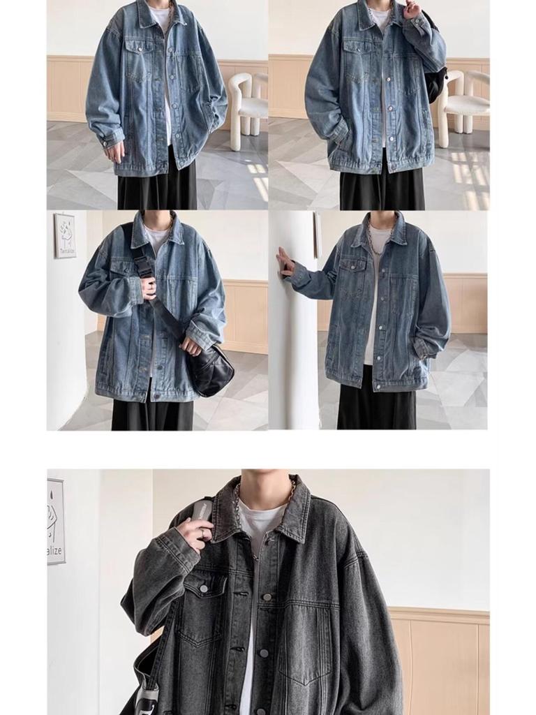 Veste en jean rétro pour homme - Streetwear décontracté Printemps/Automne, Col rabattu polyvalent, Style workwear élégant.