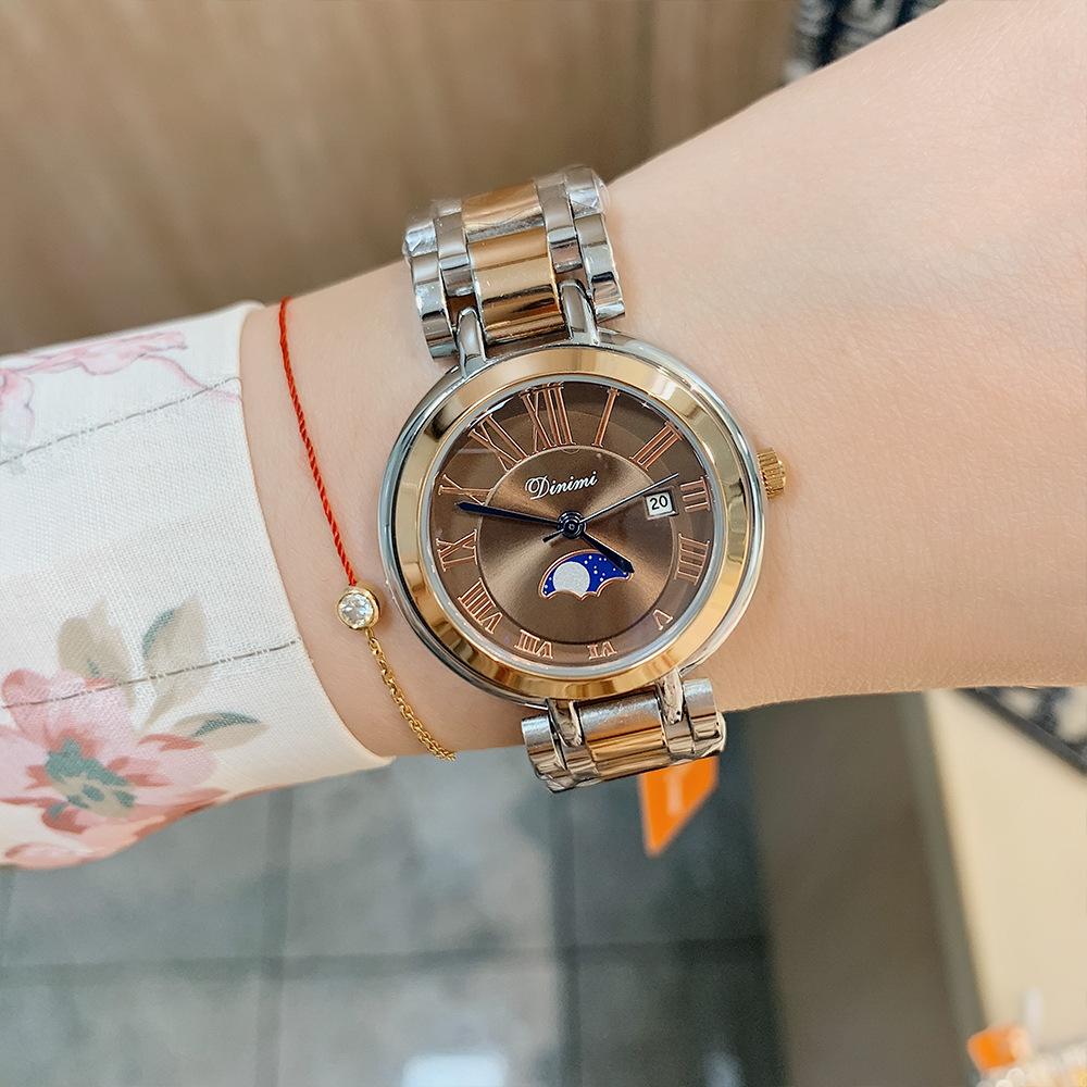 New Temperament Roman Disc Calendar Quartz Watch Fashionable Niche Steel Band Casual Ladies Watch