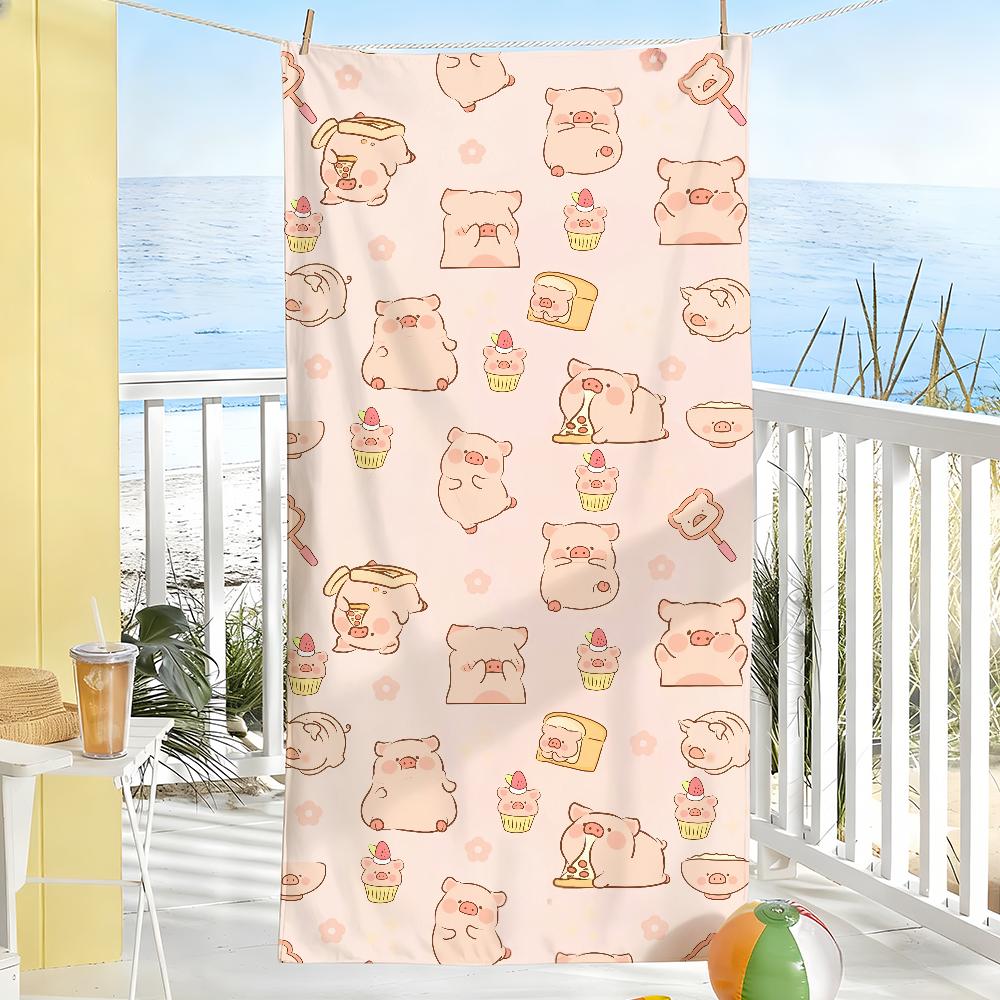 Süßes L-LuLu Das Schweinchen Cartoon Handtuch Weich Pool Geschenk Für Reise Fitnessstudio Dusche Camping Schnelltrocknend Sport Große Strandhandtücher