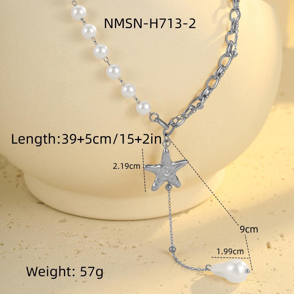 GEMCHIC Women's Baroque Pearl Stainless Steel Necklace Fashion Geometric Design
