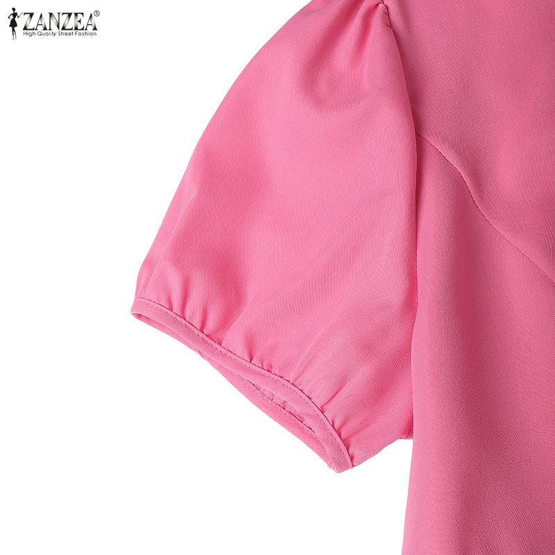 ZANZEA Women Print Patchwork Summer Casual Short Sleeve Dress