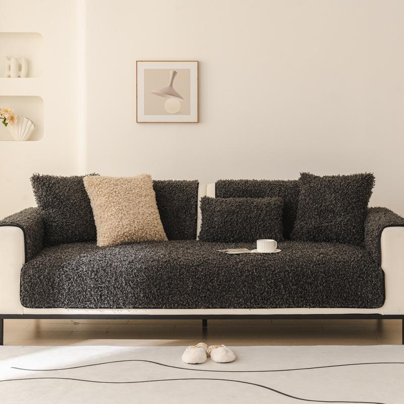 Teddy Fleece Sofa Cushion Autumn And Winter Plush Seat Cushion Winter  New Light Leather Sofa Cover Luxury Thickened Cover Towel